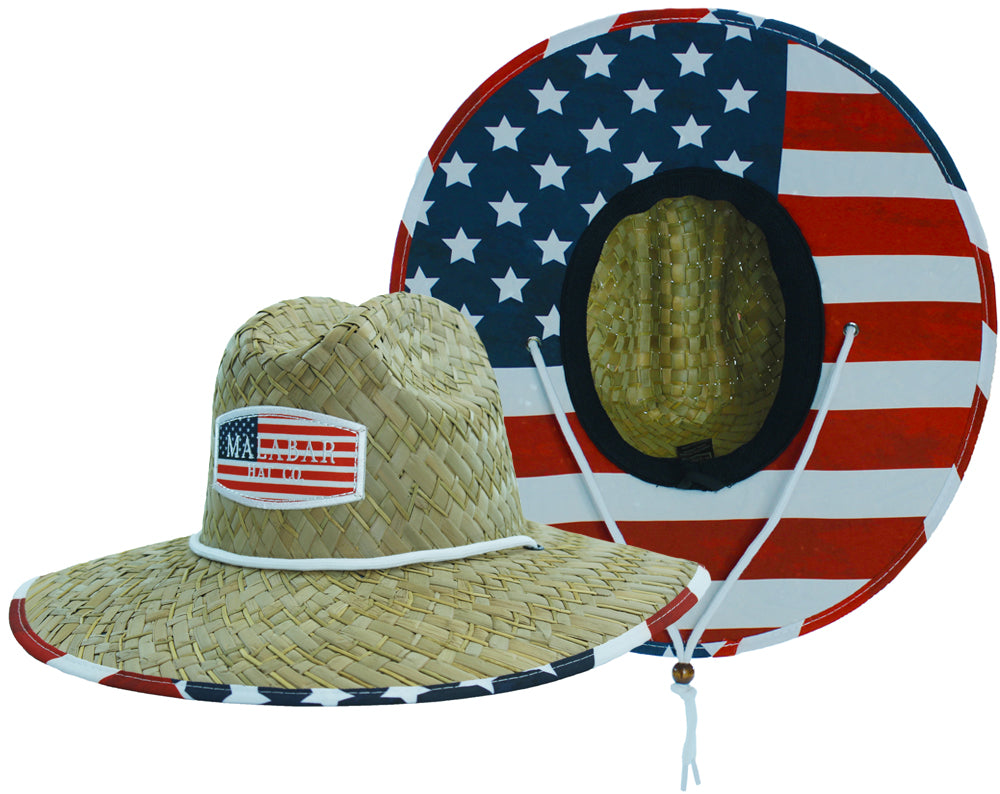 American Flag Fabric Pattern Print Straw Sunhat Men & Women, Lifeguard –  Malabar Hat Company