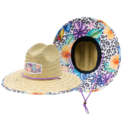 Leopard Print With Shells Sun Hat Straw Hat
