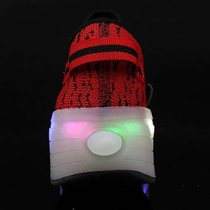 Wheel Heels Kids Led Roller Shoes Single Wheels Retractable Skateboarding Vibration Illuminate Outdoor Unisex Pulley Shoes Skates Gymnastic Sneakers