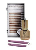 Eyebrow Extensions Premium Kit with 1 x Trays of Mink Eyebrows in Brown Comes on Mixed Length Trays 5-8 Mm Mix, Eyebrow Premium Glue Clear & Dual Pack (Straight & Curved Tip) Extension Tweezers
