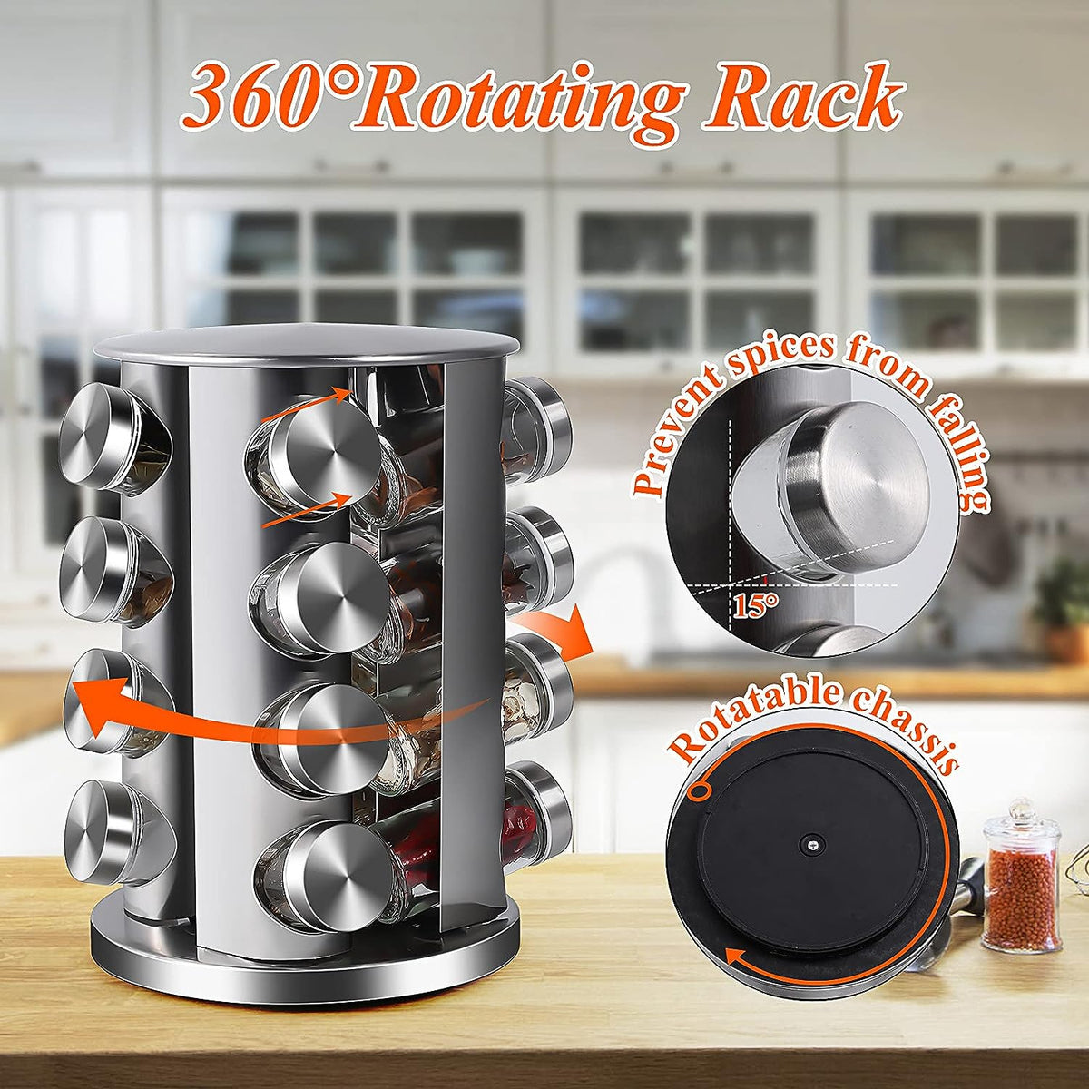 Parini Revolving Countertop Spice Rack With Blank Labels Stainless Ste ...