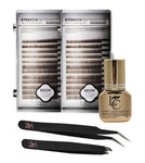 Eyebrow Extension Premium Kit with 2 Tray of Mink Eyebrows in Dark Brown Color, Comes on Mixed Length Trays 5-8 mm Mix, Eyebrow Premium Glue Clear & Dual Pack (Straight & Curved Tip) Extension Tweezer