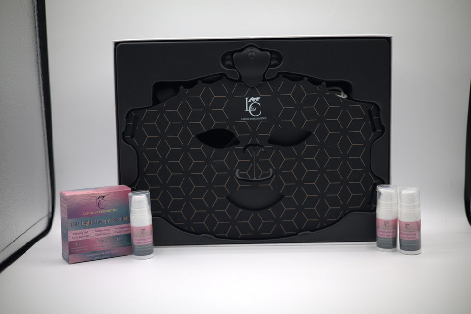 7 Color LED Therapy Face Mask with Pre Therapy and After Therapy Moisturizers, Red Light Silicone Face Mask Skin Care at Home with Eye Protection Cushion