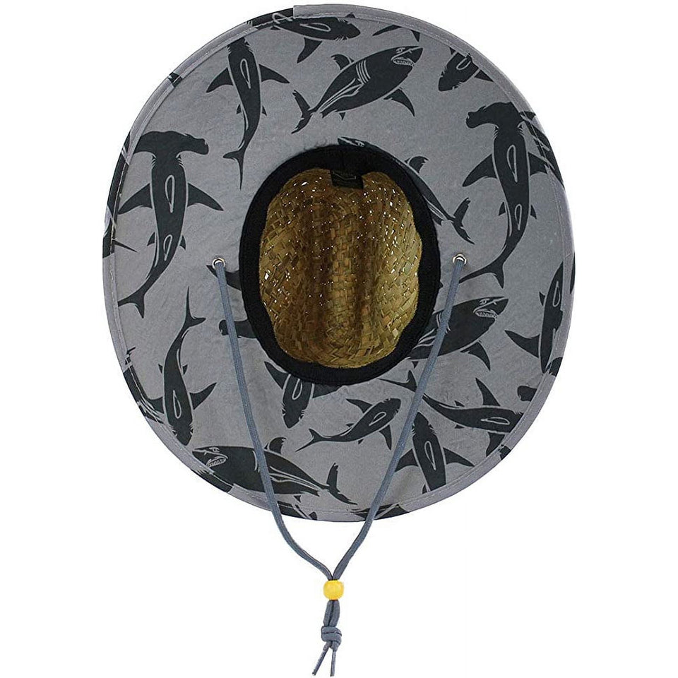 Shark Kids Fabric Pattern Print Straw Children's Sunhat, Boy & Girl, Ages 3+, Lifeguard Hat, Beach, Swim, Cruise, Paddle Board, Boat, Fishing, Fits All, Malabar Hat