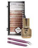 Eyebrow Extensions Premium Kit with 1 x Trays of Mink Eyebrows in Light Brown Comes on Mixed Length Trays 5-8 Mm Mix, Eyebrow Premium Glue Clear & Dual Pack (Straight & Curved Tip) Extension Tweezers