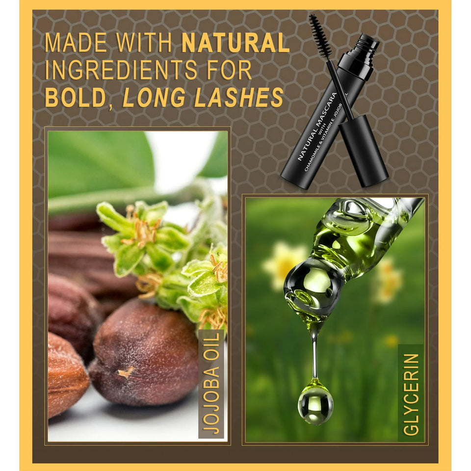 Natural Organic Mascara | 100% Natural Enriched With Chamomile, Vitamin E, Jojoba Oil | Vegan & Gluten Free, Nourishes and Conditions | Cruelty Free Hypoallergenic Safe For Sensitive Eyes
