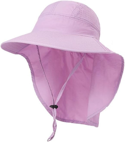 Kids Sun Hat for Boys Girls UPF 50+ UV Toddler Sun Protection with Neck Flap Adjustable Large Brim Beach Fishing Hat for Age 3-12 Violet