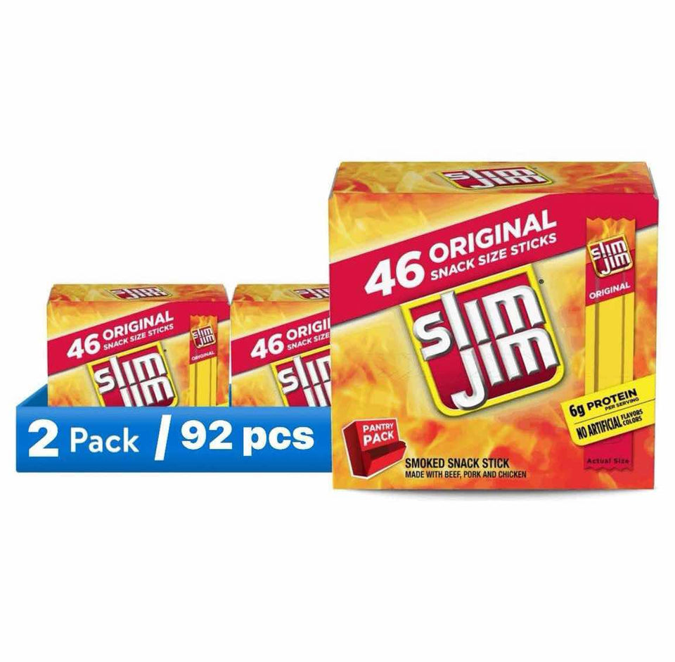 Slim Jim Original Smoked Snack Sized Sticks, 0.28 oz 46 Count Box (Pack of 2)