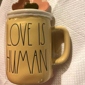 Jumbo 34" Teddy Bear with Rae Dunn "Love Is Human" Yellow Mug – Valentine’s Day Gift Set for Someone Special