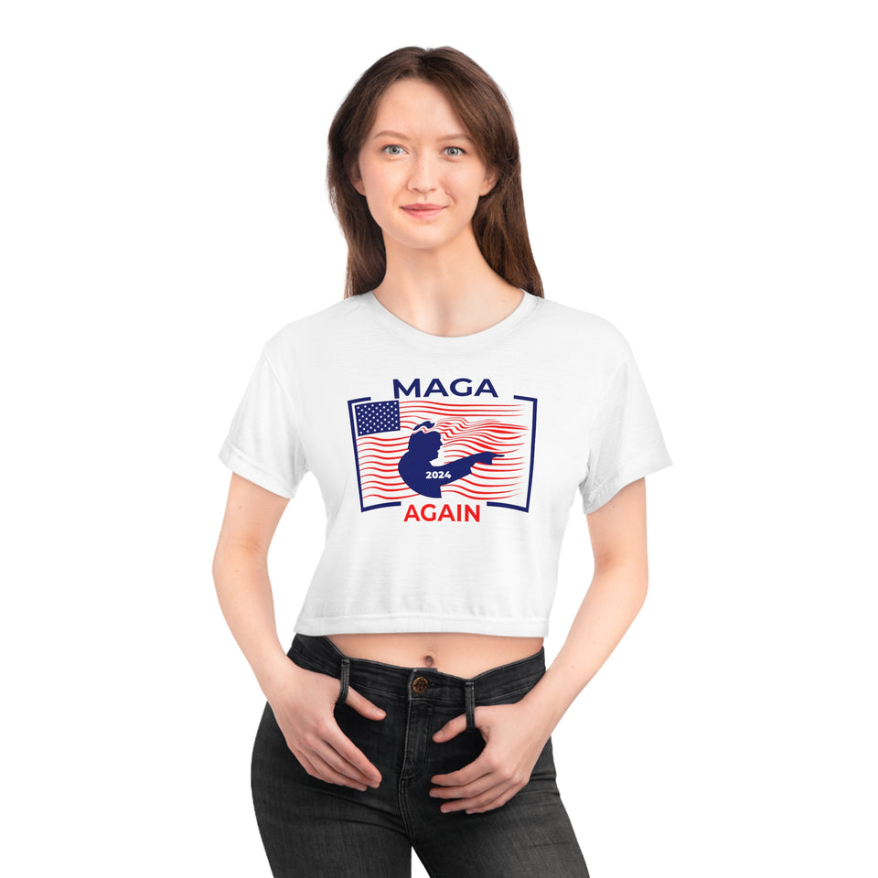 Maga 2024 Re-Election All Over Print Crop Tee Shirt - Patriotic Women's Fashion