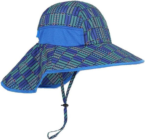 Kids Aztec Sun Hat for Boys Girls UPF 50+ UV Toddler Sun Protection with Neck Flap Adjustable Large Brim Beach Fishing Hat for Age 3-12