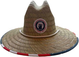 American Flag Fabric Pattern Print Straw Sunhat Men & Women, Lifeguard Hat, Beach, Swim, Cruise, Paddle Board, Boat, Fishing