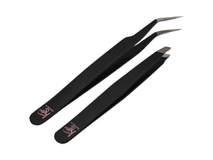 Eyebrow Extensions Premium Kit with 1 x Trays of Mink Eyebrows in Black Comes on Mixed Length Trays 5-8 mm Mix, Eyebrow Premium Glue Clear & Dual Pack (Straight & Curved Tip) Extension Tweezers