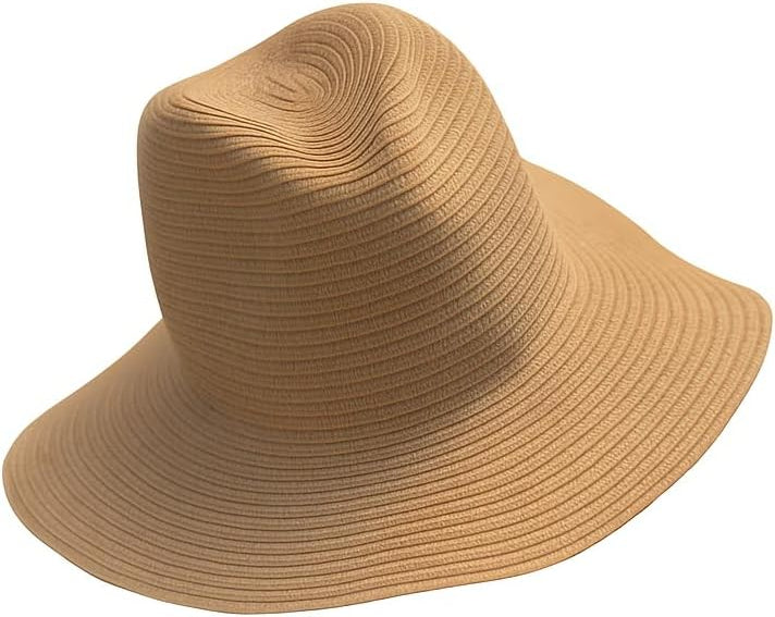 Women’s Wide Brim Sun Hat — Foldable Summer Beach Hat, UV Protection Floppy Straw Hat for Travel, Pool & Outdoor. Beige