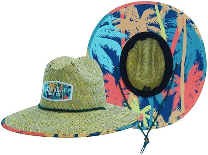 KC Republic Fabric Pattern Print Straw Kids Boys Sunhat, Ages 3+, Lifeguard Hat, Beach, Swim, Fishing, Fits All, Malabar Hat