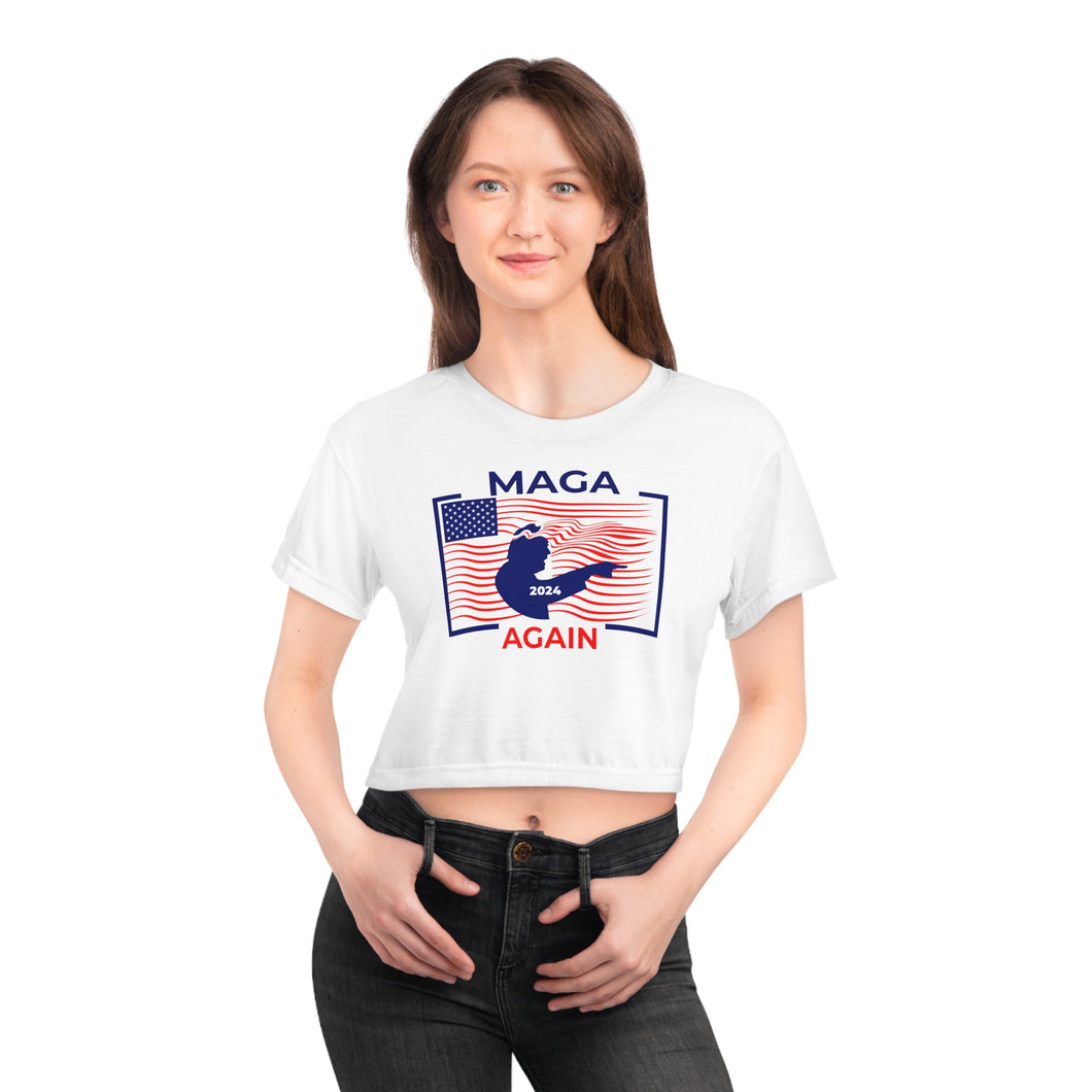 Maga 2024 Re-Election All Over Print Crop Tee Shirt - Patriotic Women's Fashion