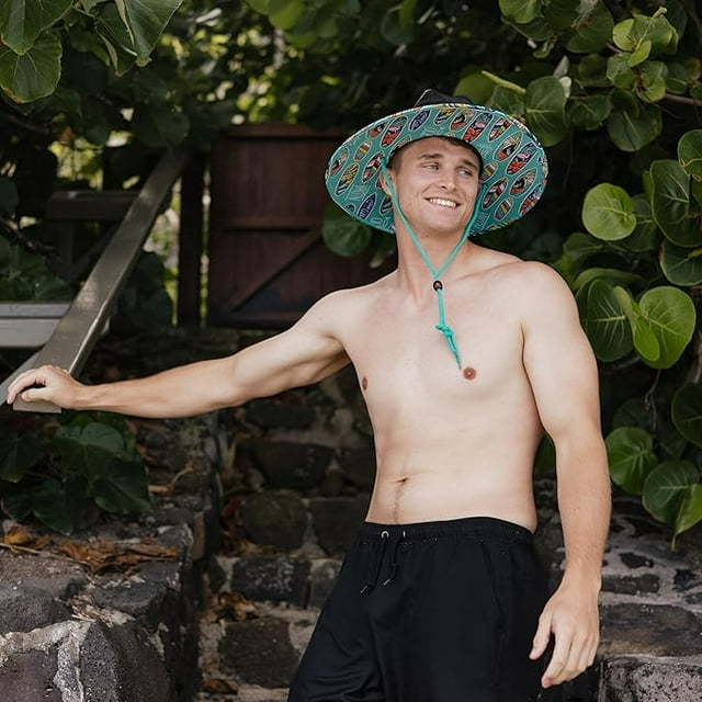 Surfboard Hat Fabric Pattern Print Straw Sunhat Men, Lifeguard Hat, Swim, Paddle Board, Boat, Fishing, Fits All Khaki