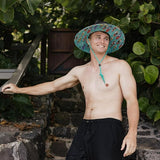 Surfboard Hat Fabric Pattern Print Straw Sunhat Men, Lifeguard Hat, Swim, Paddle Board, Boat, Fishing, Fits All Khaki