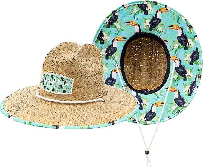 KC Republic Fabric Pattern Print Straw Kids Boys Sunhat, Ages 3+, Lifeguard Hat, Beach, Swim, Fishing, Fits All, Malabar Hat