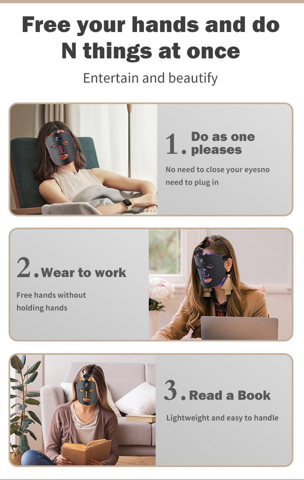 7 Color LED Therapy Face Mask with Pre Therapy and After Therapy Moisturizers, Red Light Silicone Face Mask Skin Care at Home with Eye Protection Cushion