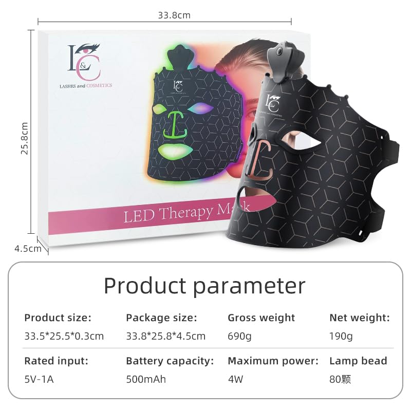 7 Color LED Therapy Face Mask with Pre Therapy and After Therapy Moisturizers, Red Light Silicone Face Mask Skin Care at Home with Eye Protection Cushion