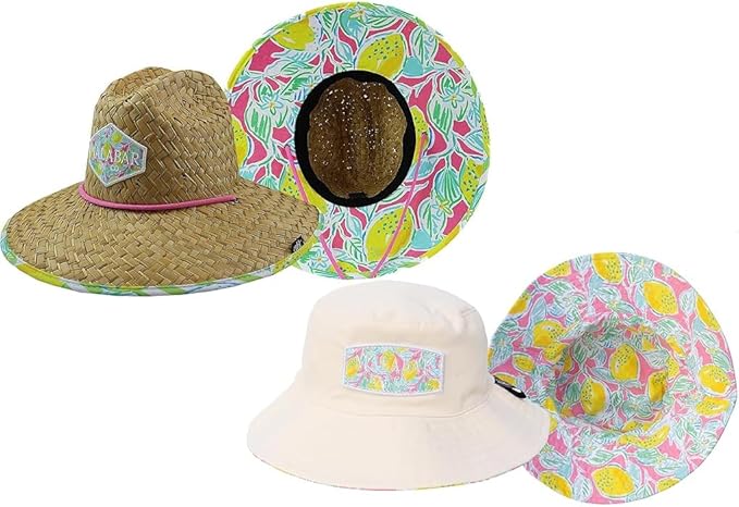 Parent-Child Matching Sun Hat Set – Adult Straw Lifeguard Hat + Kids Reversible Bucket Hat