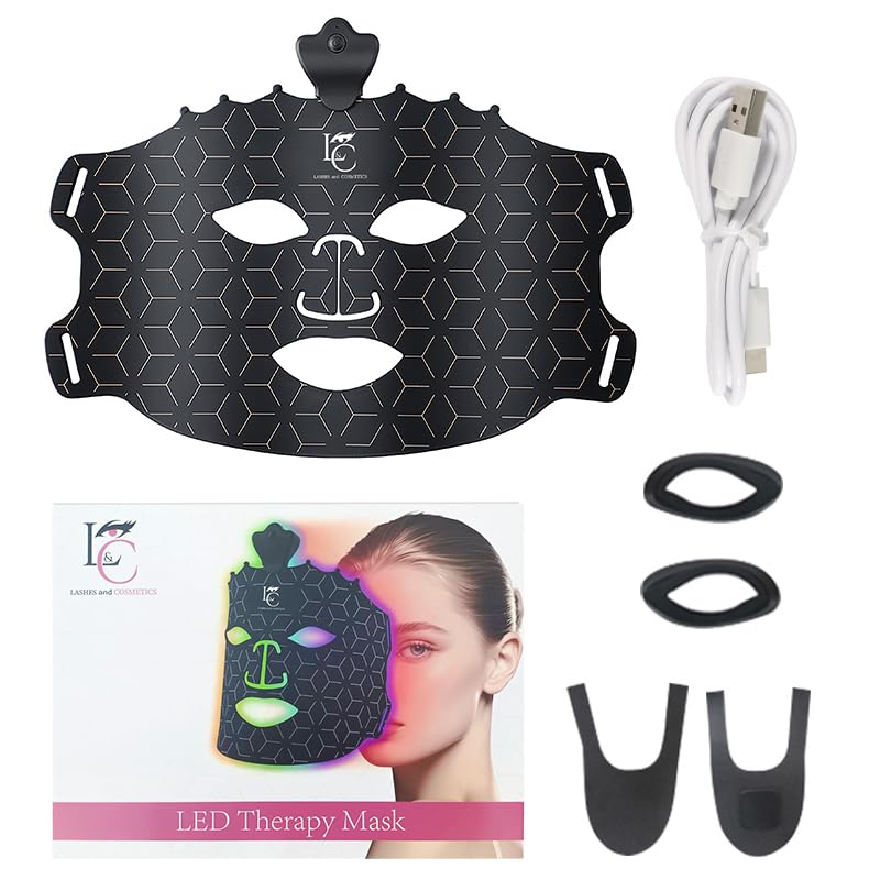 7 Color LED Therapy Face Mask with Pre Therapy and After Therapy Moisturizers, Red Light Silicone Face Mask Skin Care at Home with Eye Protection Cushion