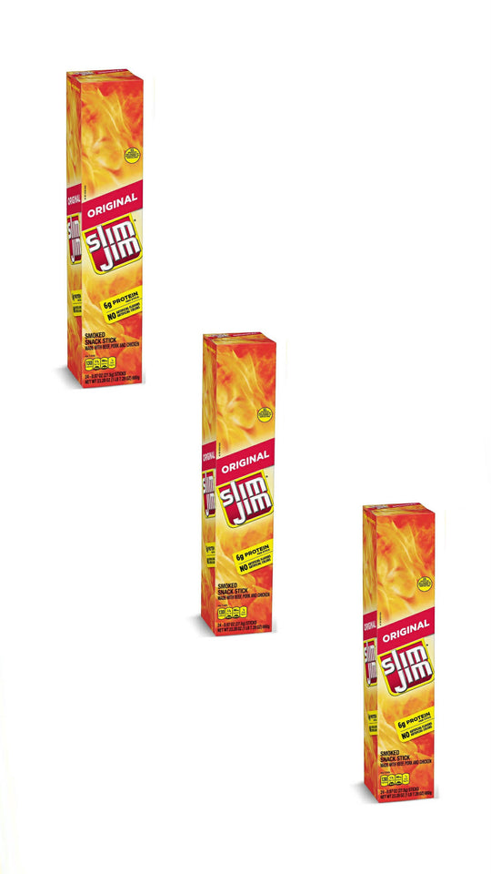 Slim Jim Giant Original Flavor Smoked Meat 24 Count 6g Protein Snack - 3 Pack