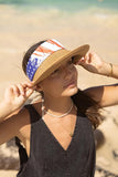 Women's Wide Brim Straw Visor Hat with Printed hat Band