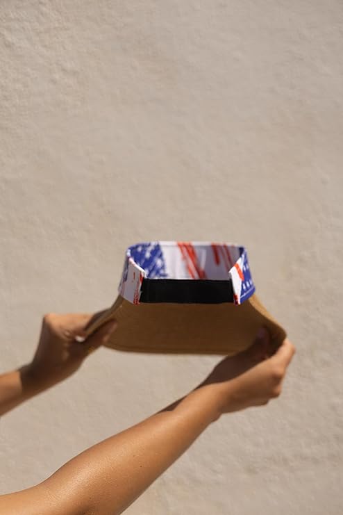 Women's Wide Brim Straw Visor Hat with Printed hat Band