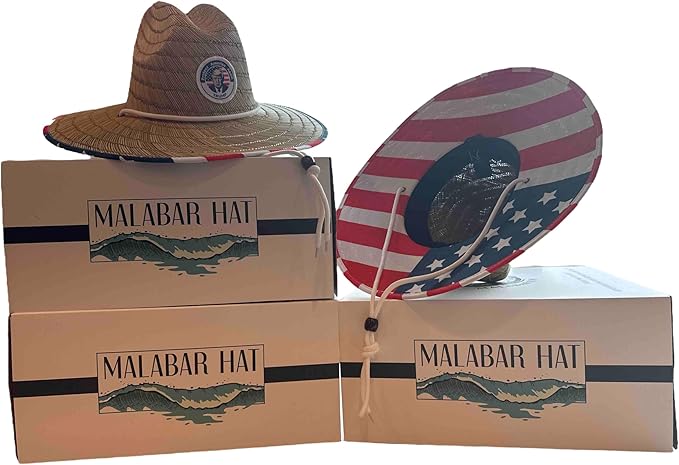 American Flag Fabric Pattern Print Straw Sunhat Men & Women, Lifeguard Hat, Beach, Swim, Cruise, Paddle Board, Boat, Fishing