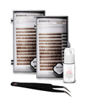 Eyebrow Extensions Kit with 2 Trays of Mink Eyebrows in Brown, Eyebrow Extension Glue Clear & Extension Tweezers, Comes on Mixed Length Trays 5-8 mm Mix by KC Republic (Brown 2-Pack, Black Tweezer)