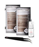 Eyebrow Extensions Kit with 2 Trays of Mink Eyebrows in Brown, Eyebrow Extension Glue Clear & Extension Tweezers, Comes on Mixed Length Trays 5-8 mm Mix by KC Republic (Brown 2-Pack, Black Tweezer)