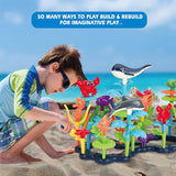 KC Republic 37 Pcs Water Washable Painting & Building Toy Set + 58 pcs Learning STEM Explorers Geomakers for Toddlers and Kids Age 3+ Boys and Girls Stacking Reef Garden Building STEM Toy