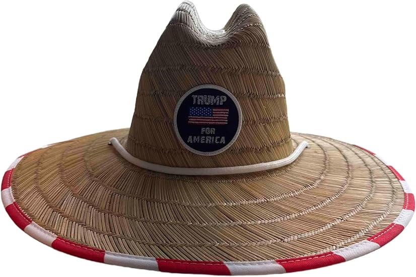 American Flag Fabric Pattern Print Straw Sunhat Men & Women, Lifeguard Hat, Beach, Swim, Cruise, Paddle Board, Boat, Fishing