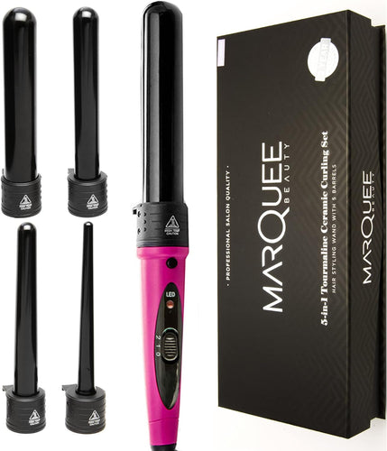 Marquee Beauty Professional Salon 8 Piece Flat And Curling Iron Set, 5 Interchangeable Ceramic Tourmaline Barrels, Heat Protectant Glove