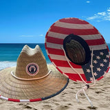 American Flag Fabric Pattern Print Straw Sunhat Men & Women, Lifeguard Hat, Beach, Swim, Cruise, Paddle Board, Boat, Fishing