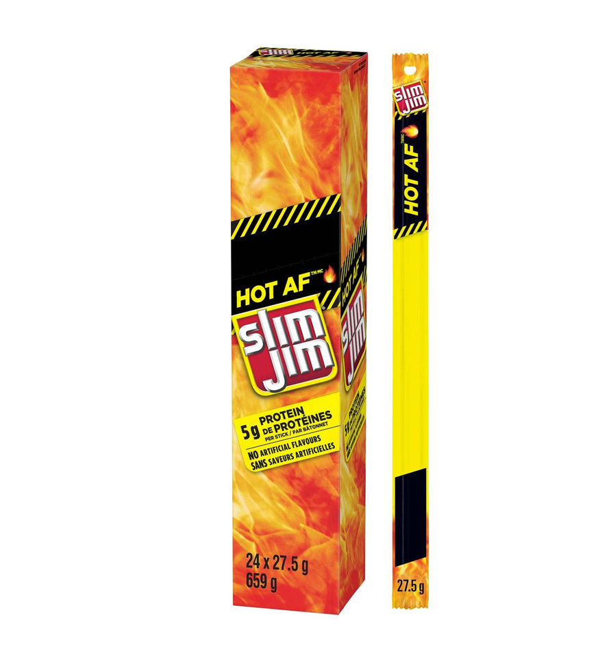 Slim Jim Giant Smoked Meat Sticks, Hot AF Flavor, 6g Protein Per Stick, 24 Count
