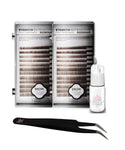Eyebrow Extensions Kit with 2 Trays of Mink Eyebrows in Dark Brown, Eyebrow Extension Glue Clear & Extension Tweezers, Comes on Mixed Length Trays 5-8 mm KC Republic (Dark Brown 2-Pack, Black Tweezer)