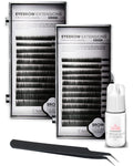 Eyebrow Extensions Kit with 2 Trays of Mink Eyebrows in Black, Eyebrow Extension Glue Clear & Extension Tweezers, Comes on Mixed Length Trays 5-8 mm Mix by KC Republic (Black 2-Pack, Black Tweezer)