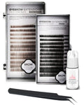 Eyebrow Extensions Kit with 2 Trays of Mink Eyebrows in Black and Dark Brown, Eyebrow Extension Glue Clear & Extension Tweezers, Comes on Mixed Length Trays 5-8 Mm Mix by Kc Republic (Black & Dark Brown, Black Tweezer)