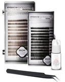Eyebrow Extensions Kit with 2 Trays of Mink Eyebrows in Black and Dark Brown, Eyebrow Extension Glue Clear & Extension Tweezers, Comes on Mixed Length Trays 5-8 Mm Mix by Kc Republic (Black & Dark Brown, Black Tweezer)