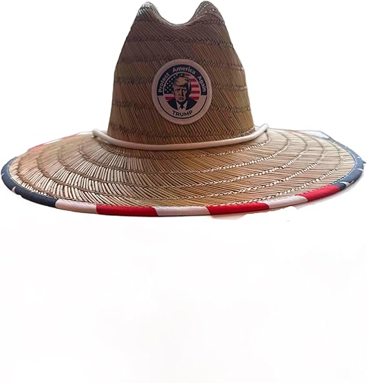 American Flag Fabric Pattern Print Straw Sunhat Men & Women, Lifeguard Hat, Beach, Swim, Cruise, Paddle Board, Boat, Fishing