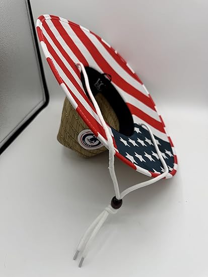 American Flag Fabric Pattern Print Straw Sunhat Men & Women, Lifeguard Hat, Beach, Swim, Cruise, Paddle Board, Boat, Fishing