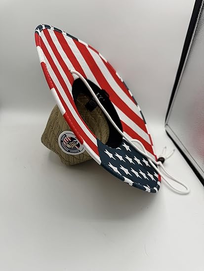 American Flag Fabric Pattern Print Straw Sunhat Men & Women, Lifeguard Hat, Beach, Swim, Cruise, Paddle Board, Boat, Fishing