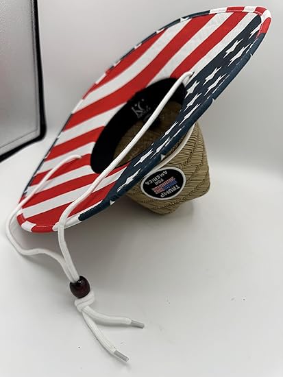 American Flag Fabric Pattern Print Straw Sunhat Men & Women, Lifeguard Hat, Beach, Swim, Cruise, Paddle Board, Boat, Fishing