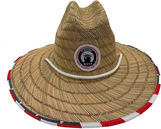 American Flag Fabric Pattern Print Straw Sunhat Men & Women, Lifeguard Hat, Beach, Swim, Cruise, Paddle Board, Boat, Fishing