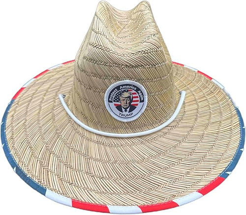 American Flag Fabric Pattern Print Straw Sunhat Men & Women, Lifeguard Hat, Beach, Swim, Cruise, Paddle Board, Boat, Fishing