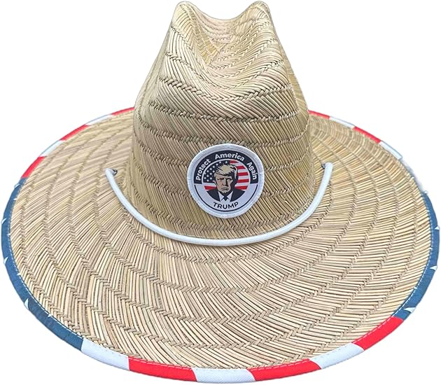 American Flag Fabric Pattern Print Straw Sunhat Men & Women, Lifeguard Hat, Beach, Swim, Cruise, Paddle Board, Boat, Fishing