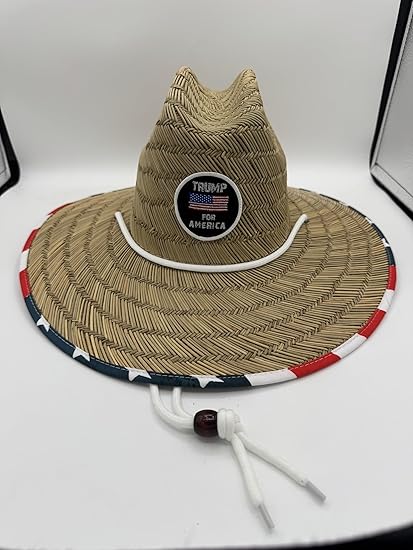 American Flag Fabric Pattern Print Straw Sunhat Men & Women, Lifeguard Hat, Beach, Swim, Cruise, Paddle Board, Boat, Fishing